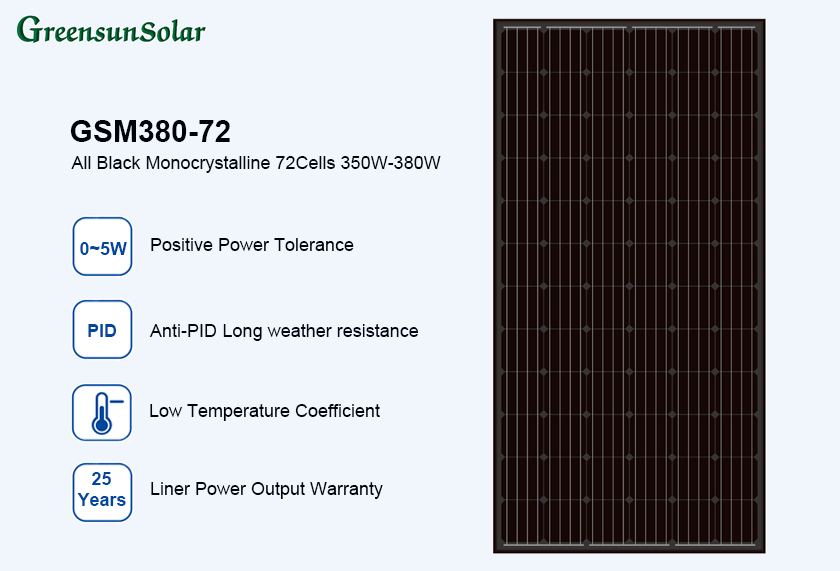 full black solar panels 380w 400w 72cells