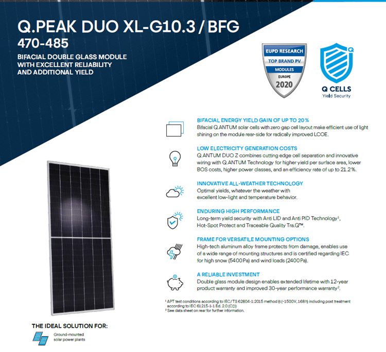 q cells solar panel bifacial 480w