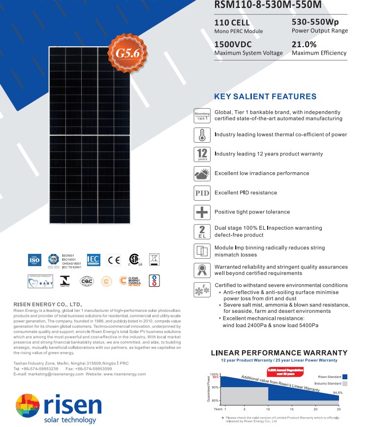 risen solar panel 550watt