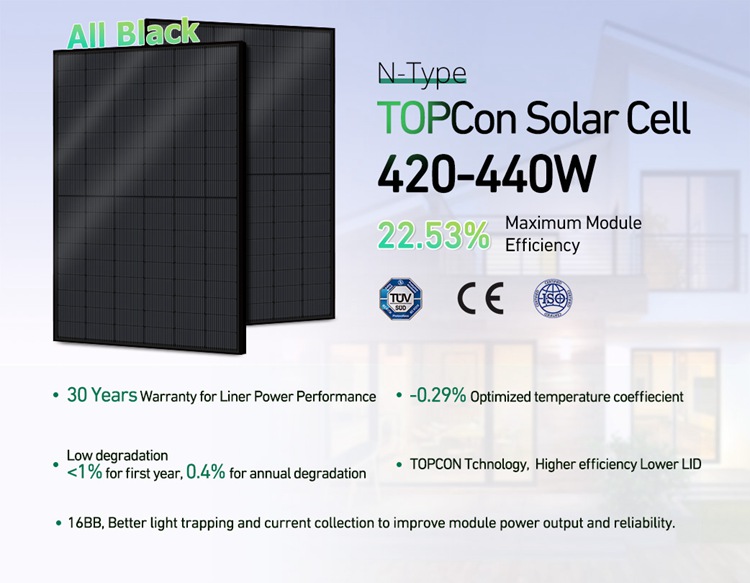 topcon 440w solar panel full black